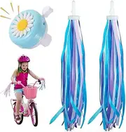 Bicycle Streamers and Bike Bell for Girls, 1 Pack Flower Bicycle Bell with 2 Pack Handlebar Streamers Scooter Tassels for Children's Bike Accessories