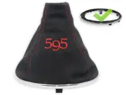FOR FIAT 500 ABARTH GEAR BOOT GAITER ALCANTARA EMBROIDERY RED 595 CHROME FRAME