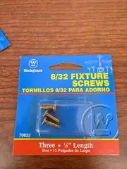 Westinghouse 8/32 Fixture Screws Brass-Plated 1/2" Length 70632 (Qty 3)