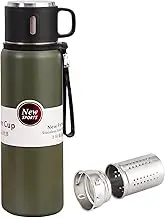 1000ML Water Bottle Stainless Steel Insulated Bottle,32oz with a cup Vacuum Insulated Water Bottle, Thermos for Hot Drinks/Cold Drinks,24-Hr Insulation Commute, Travel (Army green)