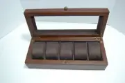 Watch Display Case Holds 5 Watches Glass Window Faux Leather