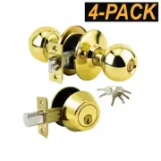 4PK Grade 3-Combo Lock Set Entry knob+Deadbolt Keyed Alike Brass+24 Keys GR3ED02