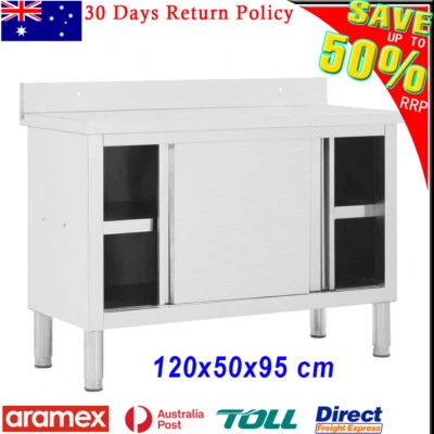 Kitchen Bench Work Table Storage Cabinet with Sliding Door Stainless Steel 120cm