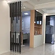 Room Divider Post Wall Divider Indoor, Metal Slats Partition Screen for Home Office Terrace - 7pcs, Privacy Screen Column Black Separator, Decor Separation Column(7pcs-D,185cm/73in/6.07ft)