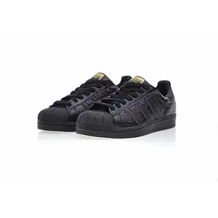 ADIDAS ORIGINALS SUPERSTAR 黑色 鱷魚紋 金標 黑金 黑 貝殼頭 男女鞋 AQ6685