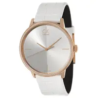 在飛比找蝦皮商城優惠-Calvin Klein CK 白x玫瑰金 簡約時尚皮帶腕錶