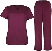 [Leaddol] Scrubs for Women,Classic V-Neck Stretch Top & Cargo Pants Yoga Waistband, Scrubs Set with 8 Pockets