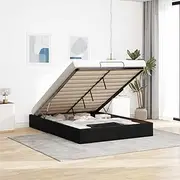 vidaxl Ottoman Bed Frame - Black Queen Size Fabric Storage Bed with Hydraulic Lift/Slat Base for Modern Bedroom