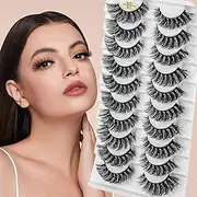 linzezon Fluffy False Eyelashes Cat Eye Faux Mink Lashes 6D Volume Look Like Extensions Lashes Thick Curly Fake Lashes 10 Pairs Pack-01