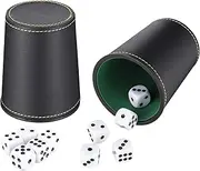 Xinstroe 2 Pack Leather Dice Cup Set, Leatherette Dice Cup Shaker with 10 Dot Dices for for Playing Games Party Toy Gifts