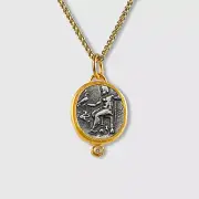 Gold-Framed Ancient Zeus Seated, Holding Eagle and Scepter, Tetradrachm Coin Rep