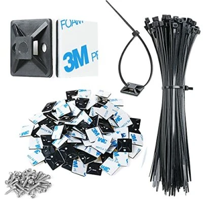 3/4" Strong Black Cable Zip Tie Mounts 100 Pcs With 8" Zip Ties And Screws Uv Pr