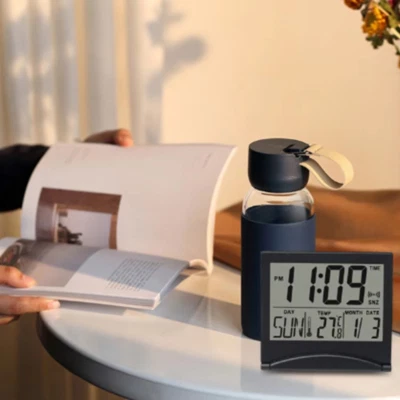 Home Digital LCD Screen Travel Alarm Clock Desk Thermometer Timer Calendar