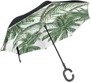 Double Layer Inverted Umbrella Cars Reverse Umbrella Palm Trees Tropical Leaves Windproof UV Proof Travel Outdoor Umbrella