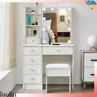 Dressing Table LED Makeup Mirror Stool Set Vanity Desk with Drawers and Shelves