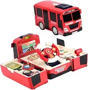 HANABASS Simulation Deformation School Bus with Steering Wheel Interactive Driving Experience for Boys and No Battery Required Learn Traffic Knowledge and Horn Sound Effects