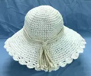 NWT LAKESHORE DRIVE White Woven Straw SCALLOPED EDGES Floppy Beach Hat WIDE BRIM