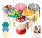 6 Pack Overnight Oats Containers with Lids and Spoons, 16 oz Mason Jars with ...