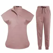 Scrubs Set for Women Nurse Uniform Jogger Suit Stretch Top & Pants with Multi Pocket for Nurse Esthetician Workwear (Pink,Size:Small)