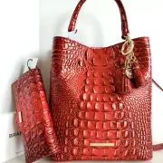 Brahmin Amelia Bucket Crimson Red Leather Shoulder Bag+Wallet+Tassel NWT**HTF