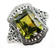 3CT Natural Peridot 925 Solid Sterling Silver Art Nouveau Ring Jewelry Sz 7