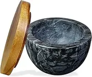 Large Marble Salt Cellar With Lid, Salt Box Spice Seasonings Keeper Pepper Container, salt holder Big Capacity Elegant Design(black)