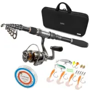 PLUSINNO Telescopic Fishing Rod and Reel Combos Full Kit, Carbon Fiber Fishing P