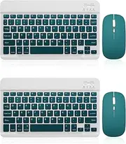 2 Pack Bluetooth Keyboard and Mouse Combo Rechargeable Portable Wireless Keyboard Mouse Set for Apple iPad iPhone iOS 13 and Above Samsung Tablet Phone Smartphone Android Windows (10 inch Green Hill)