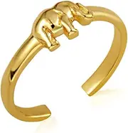 [Claddagh Gold] 14K Yellow, White, or Rose Gold Good Luck 2mm Asian Elephant Wildlife Adjustable Toe Ring for Ladies - Choice of Metal
