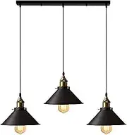 iDEGU Industrial Pendant Lamp Shapes, 3 in 1 Vintage Edison Style Metal Pendant Light Shades for E27 Ceiling Lights for Kitchen Bar Loft - Ø22cm, 3-Light, Black