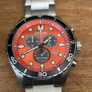 CITIZEN AT2560-84X Eco-Drive chronograph Solar Analog Orange Red Silver