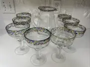 Crate and Barrel Fiesta Hand Blown Pitcher and 8 Margarita Blown Glasses New