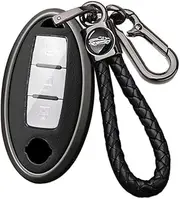 ontto Alloy Leather Key Fob Cover Fit for Nissan Tiida Qashqai J11 J10 Micra Kicks Altima X-Trail Navara Leaf Note Sentra Murano Smart Key Shell case keyring Key holder bag keychain accessories