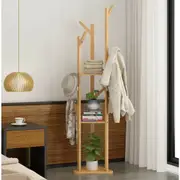 Fin Bamboo Floor Standing Coat Rack Clothes Tree Stand With Shelf Tripod Base 165Cm