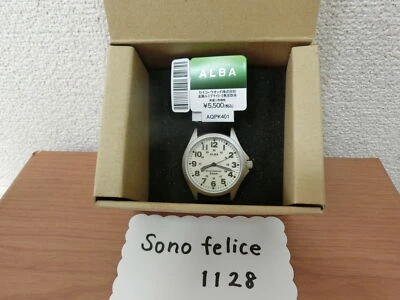 SEIKO ALBA AQPK401 White Field Watch Quartz Military Full Luminous Dial Japan