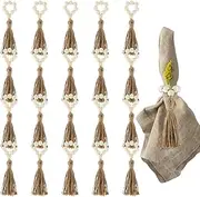 20Pcs Wooden Bead Napkin Rings Stretchable Napkin Rings with Tassel Napkin Rings for Dining Table Wood Bead Napkin Holder Ring Napkin Holders with Jute Rope