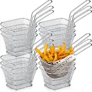 12 Pieces Mini Square Fry Basket Steel French Fry Chip Basket Food Baskets for Serving Stainless Steel Fry Basket with Handle Reusable Fries Holder Mini Deep F