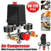 90-120PSI Air Compressor Pressure Switch Manifold Regulator Gauges.~^