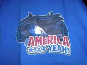 TeeFury Patriotic LARGE "America *!@# Yeah!" Parody Shirt BLUE