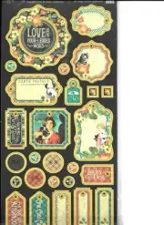 Graphic 45 Raining Cats & Dogs Collection Love Chipboard Tags Buttons Journaling