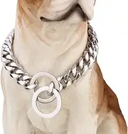 Silver Cuban Curb Link Stainless Steel Dog Chain Pet Training Collar Choker Dog Traction Rope, (Color : 14inch)