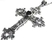[Generic] Large Gothic Cross Necklace silver-tone pendant with glass stone, on 24" steel chain…