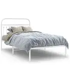 vidaXL Metal Bed Frame with Headboard White 106x203 cm King Single Size