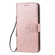 For Xiaomi Redmi 8 Pressed Printing Sunflower Pattern Horizontal Flip PU Leather Case with Holder & Card Slots & Wallet & Lanyard(Rose Gold)