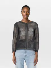 Black Mesh Zip Front Jacket