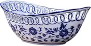CHALEEMANG 12" Extra Large Blue and White Porcelain Fruit Bowl for Kitchen Counter or Home Decor, Fruit & Vegetable Holder, Large Ceramic Fruit Bowl for Home Decorative Centerpiece