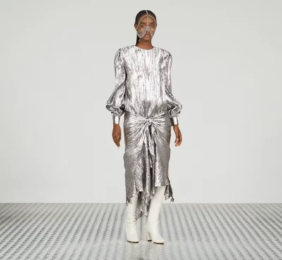 Gucci Silver Metallic Lurex Pleated Dress - With Tags- RRP$9,900 AUD