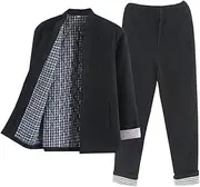 [NTWSHS] Chinese Clothing Winter Cotton Tang Suit Men Thick Warm Tai Chi Uniform Long Sleeve Chinese Traditional Clothes Tops Pants,Hanfu Jacket Kung Fu Clothing Shirt Coat Martial Arts Suit(Black,XL-XXL)