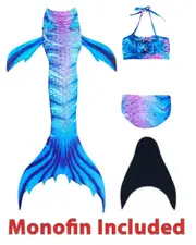 Ocean Blue Mermaid Bikini Swimsuit Girls Costume