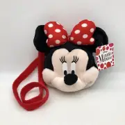 NEW DISNEY Minnie Mouse Head Cross Body Shoulder Strap Bag 3D Plush Zip Purse
